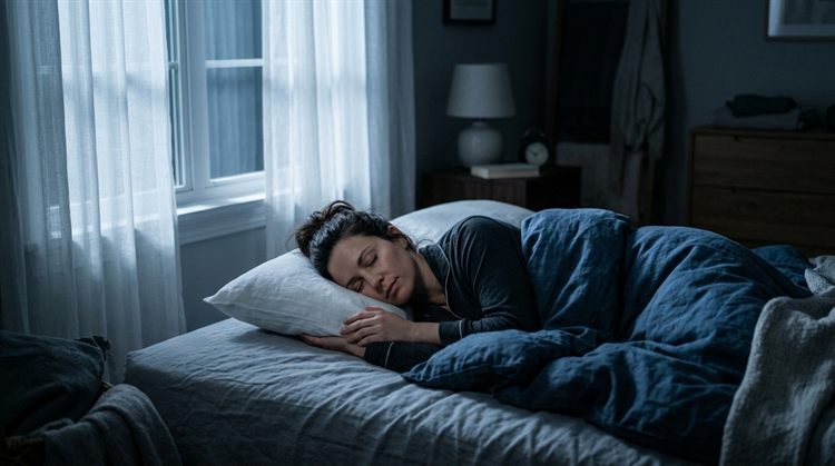Loş bir odada huzur içinde uyuyan yetişkin