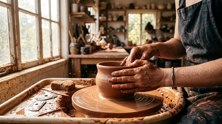 Avanos atölyesinde çömlek çarkında şekillenen kil