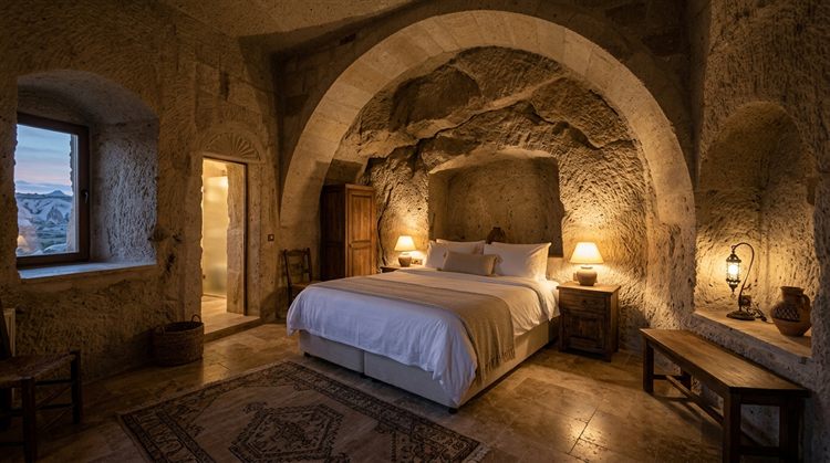 Kayaya oyulmuş Kapadokya mağara otel odası